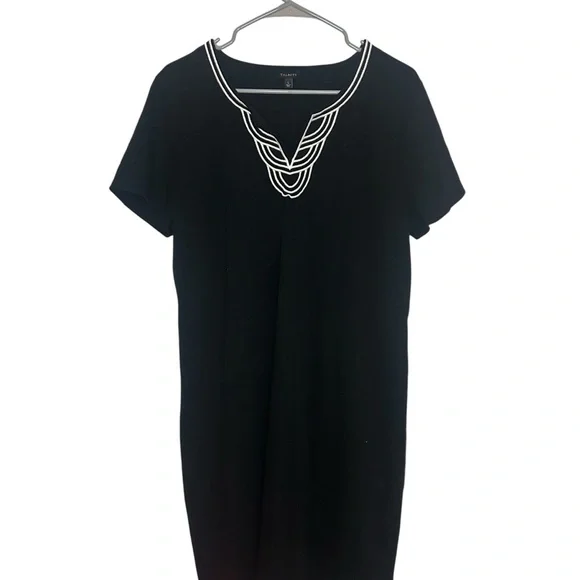 Talbots dress casual cotton short sleeve embroidered neck size large - Picture 8 of 10